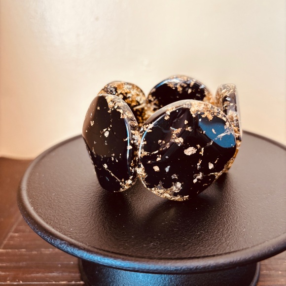 Jewelry - Black & Gold Chunky Statement Stretch Bracelet | Bold Resin Cuff Style